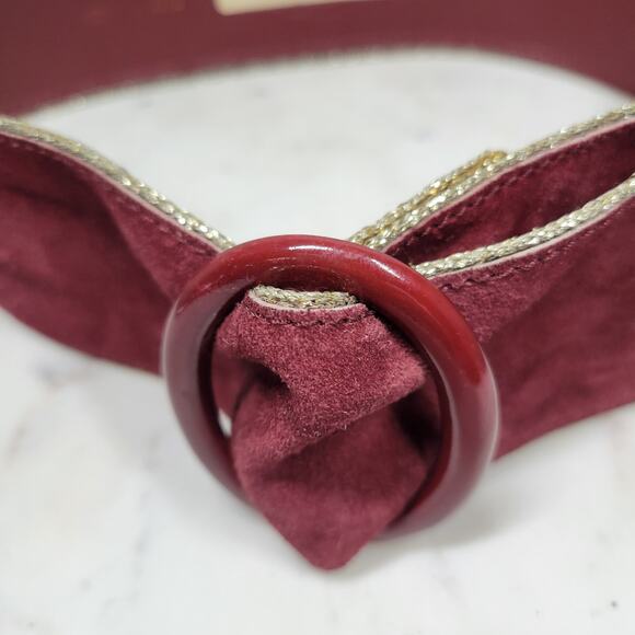 VTG Yves Saint Laurent Suede Belt 75/30 Burgundy Red Bakelite Buckle Gold Trim main image 8